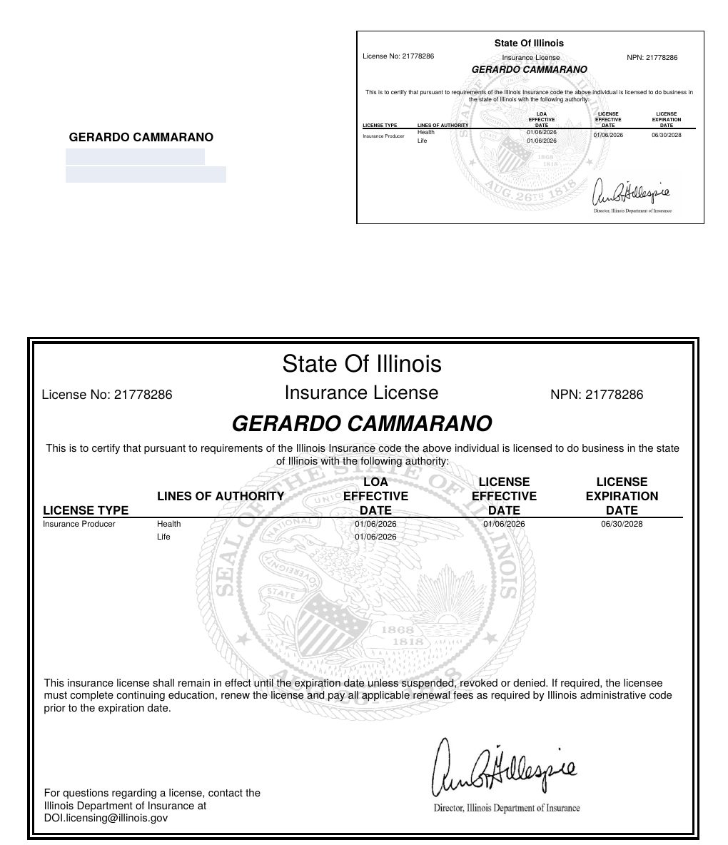 Illinois producer license certificate