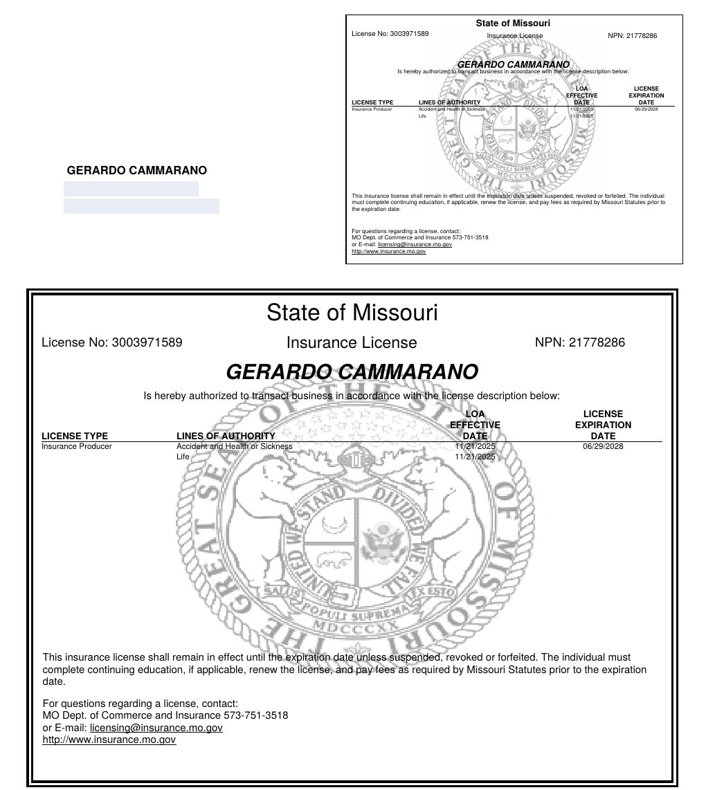 Missouri producer license certificate